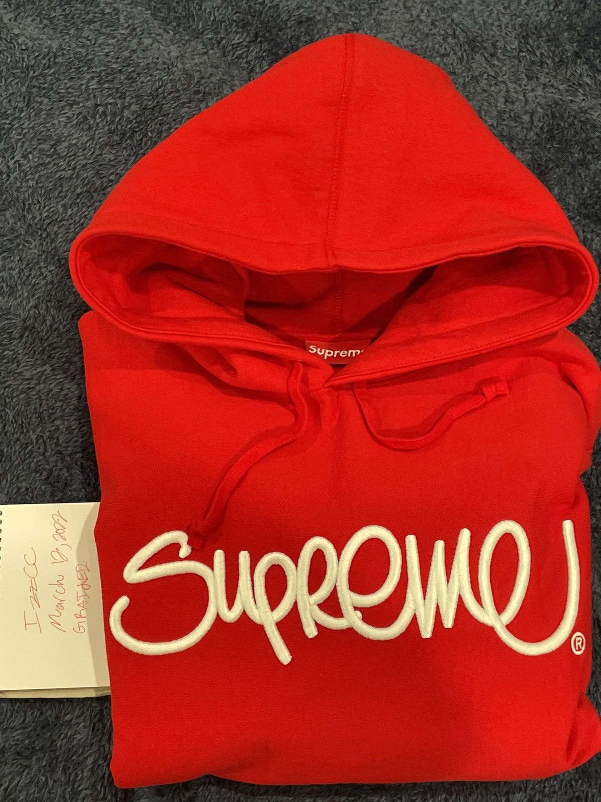 Streetwear × Supreme Supreme Raised Handstyle Hooded Sweatshirt (Red Size  Medium | Grailed