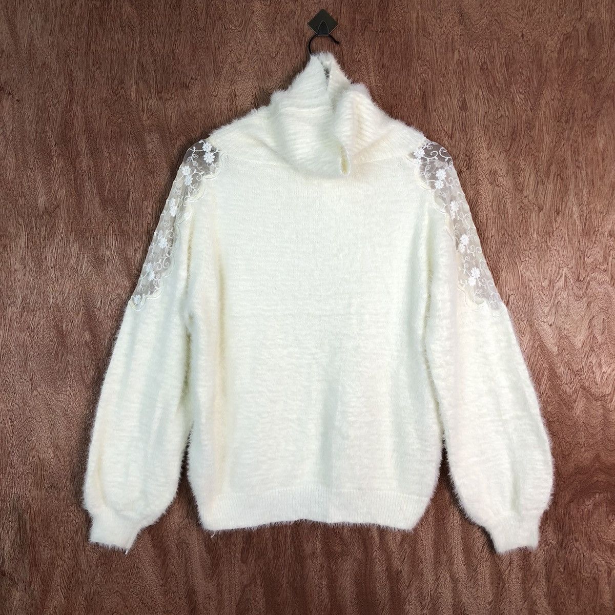 image of Homespun Knitwear x Hot Mess Ingni White Mohair Turtle Neck Knitwear, Men's (Size Medium)