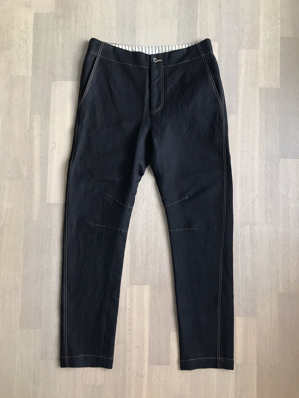 image of Uma Wang Contrast Stitch Tapered Pants in Black, Men's (Size 32)