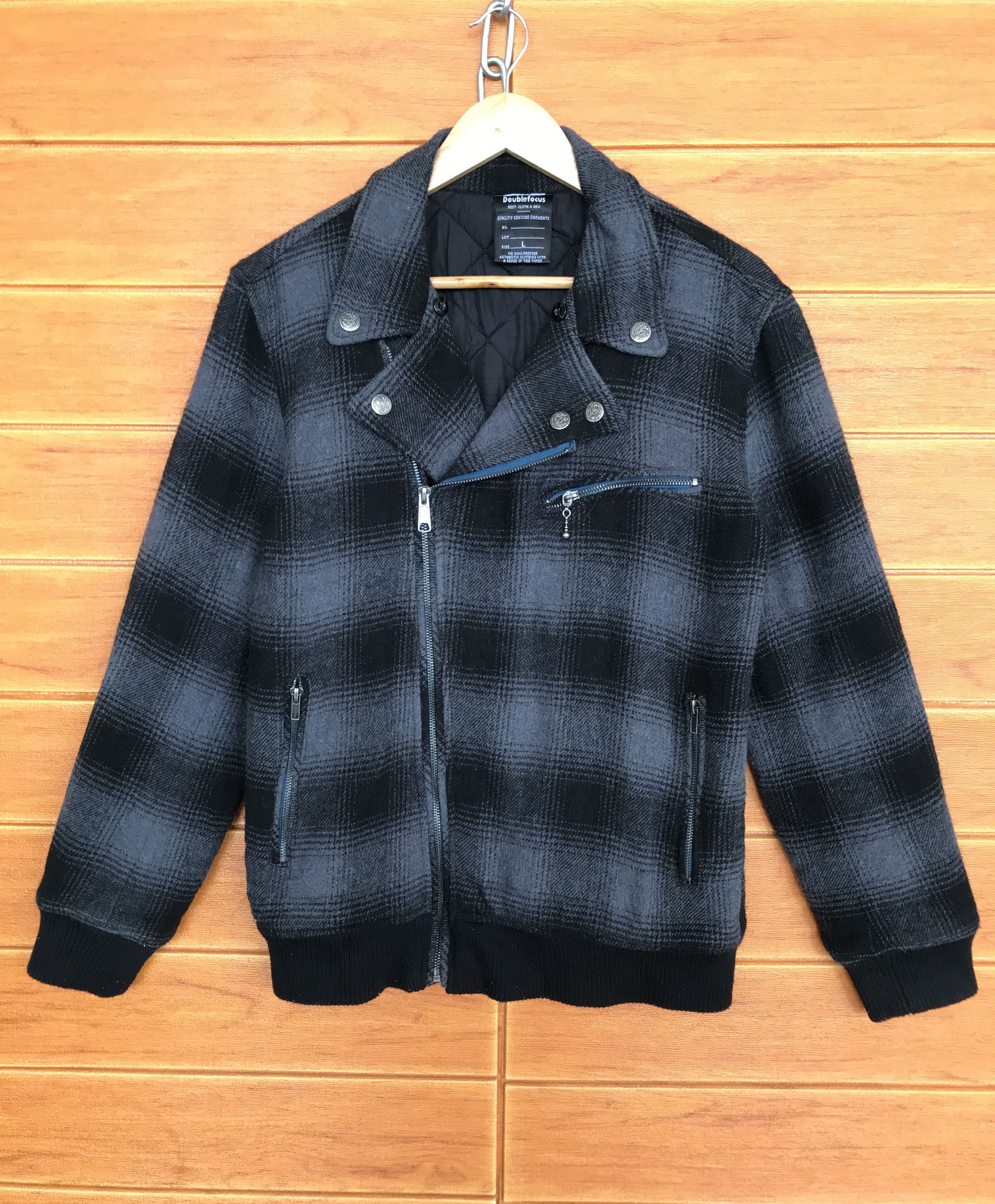 Japanese Brand DOUBLE FOCUS Wool Checkered Double Collar