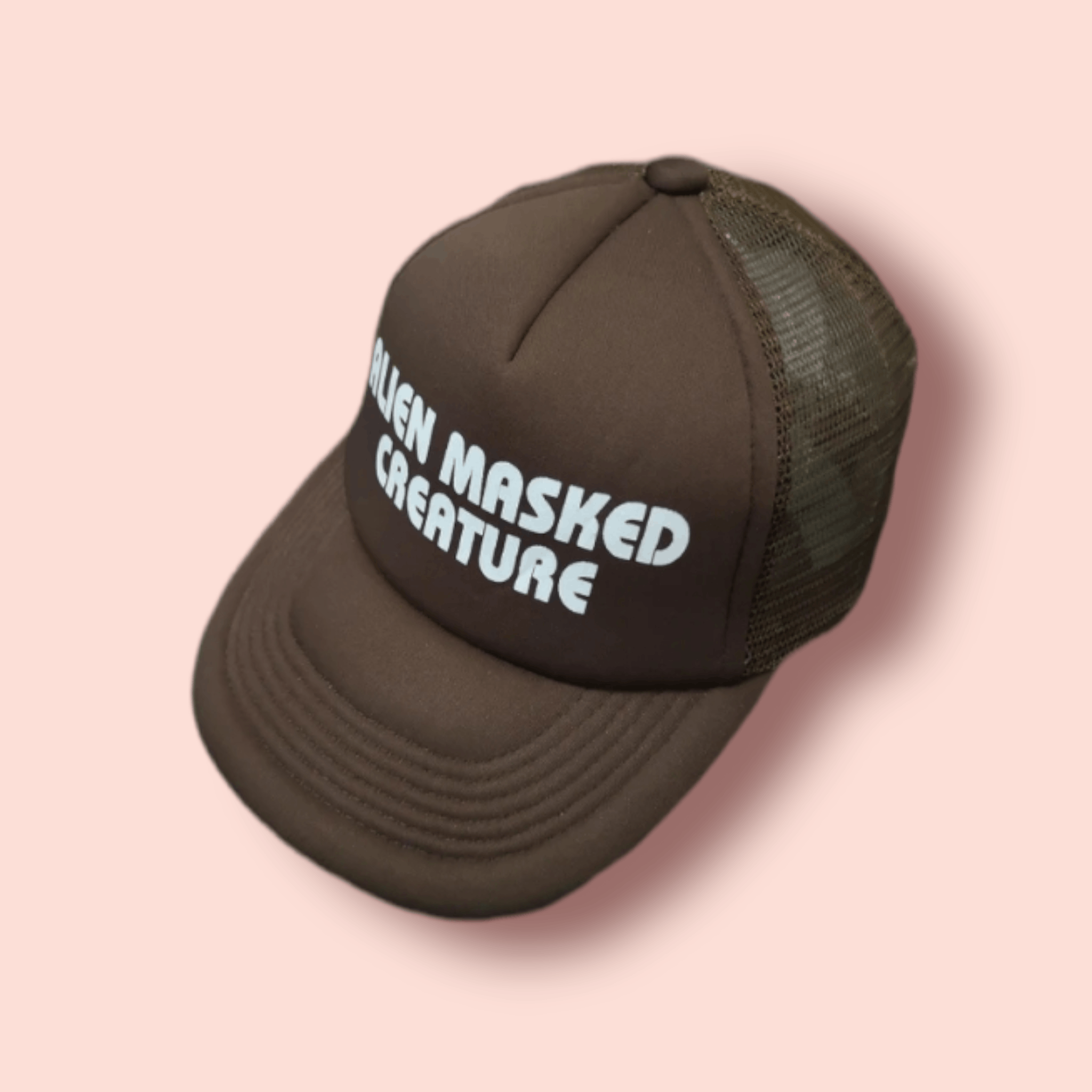 image of Hysteric Glamour Vintage Alien Masked Creature Trucker Snapback in Brown, Men's