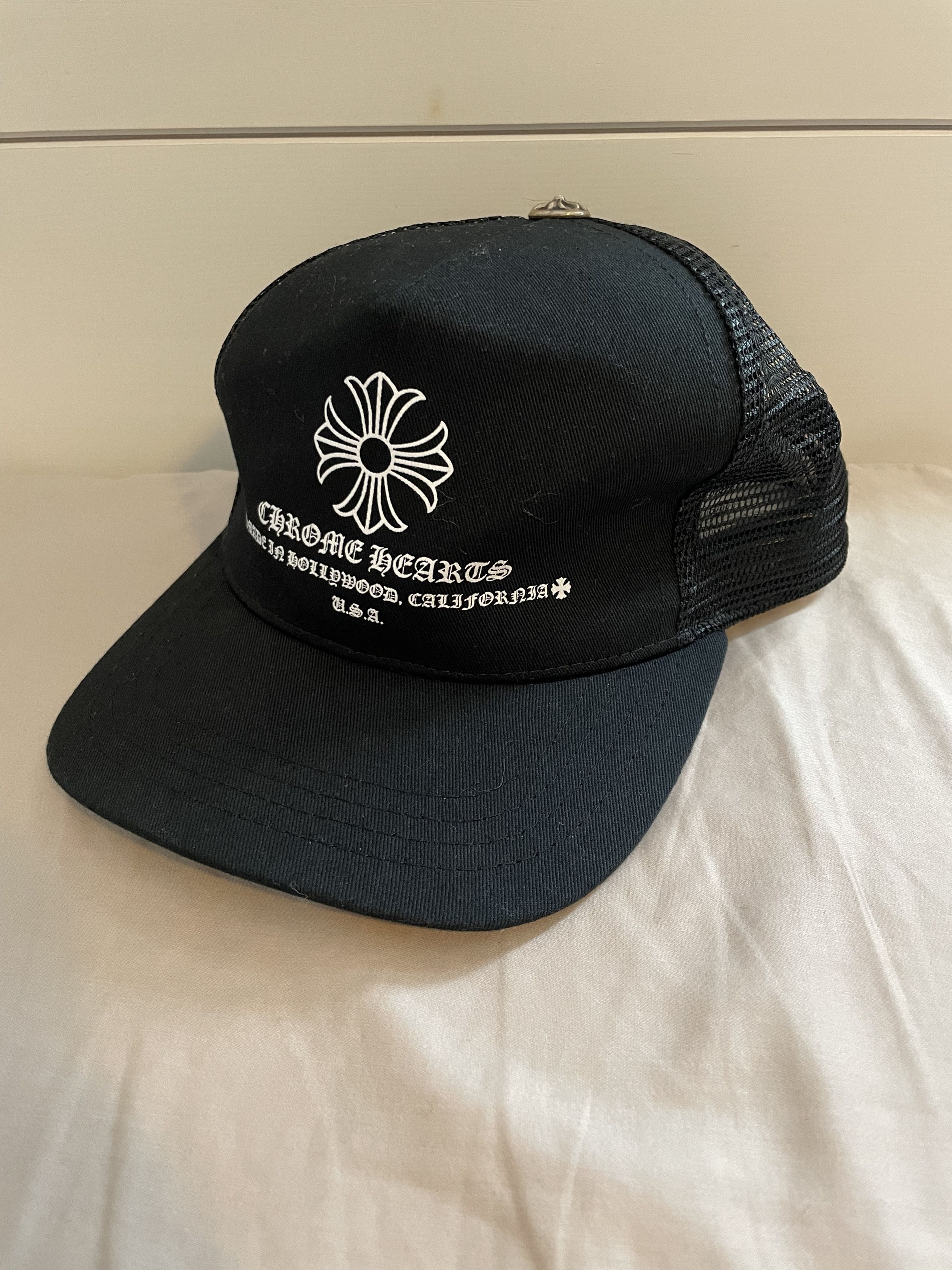 image of Chrome Hearts Maltese Cross Hollywood Trucker Hat in Black, Men's