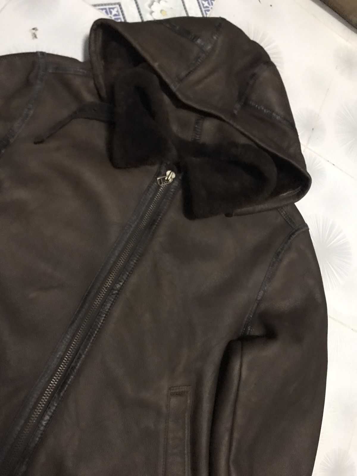 Genuine Leather Vintage Sheepskin Shearling Coat With Hoodie Size US L / EU 52-54 / 3 - 4 Thumbnail
