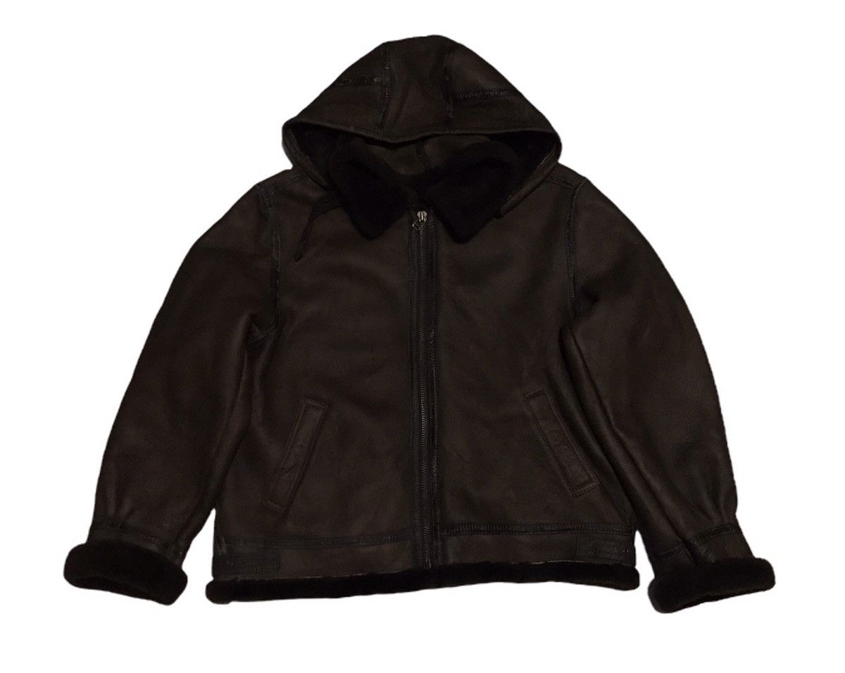 Vintage Sheepskin Shearling Coat With Hoodie