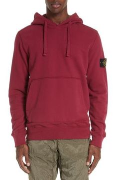 Burgundy stone island hoodie hot sale