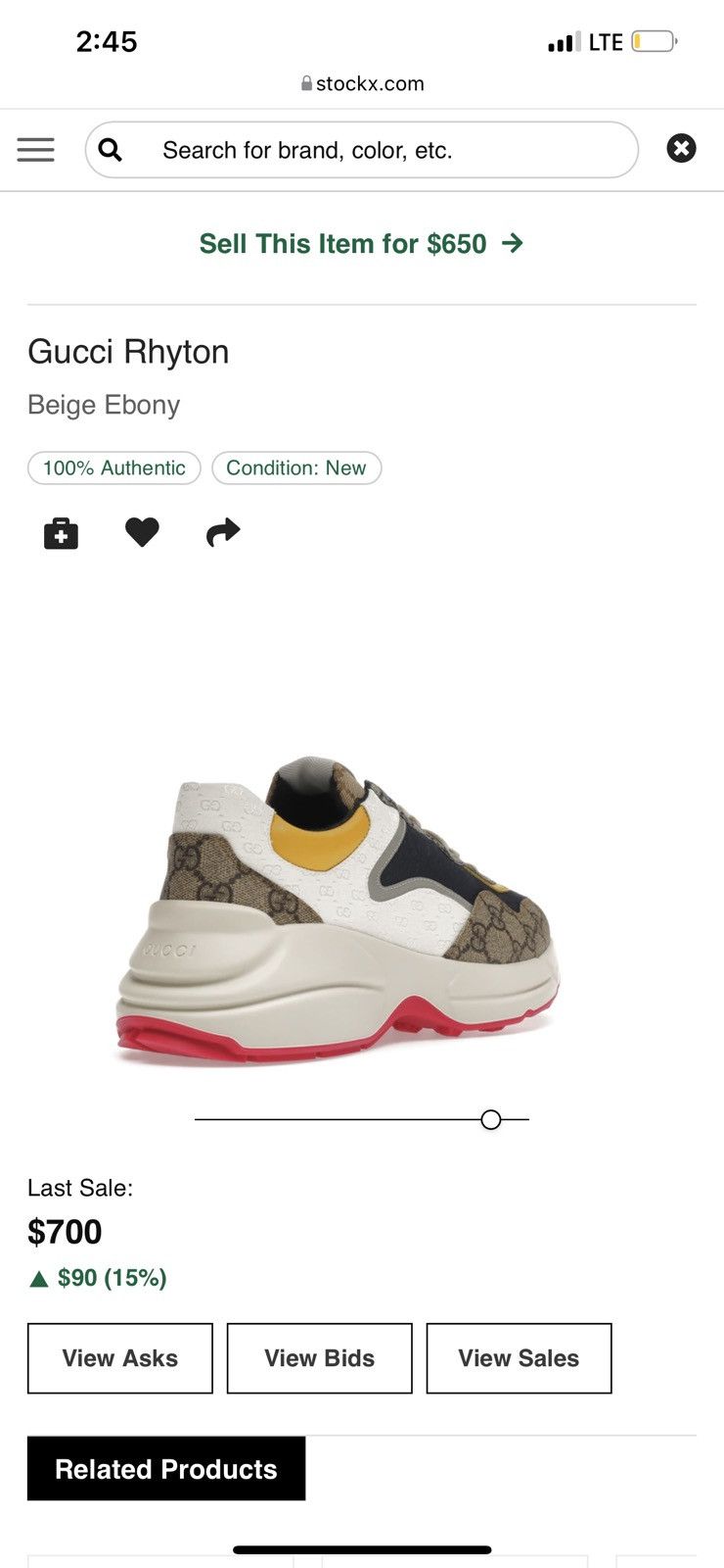 Gucci Gucci Rython Sneakers (Beige/Ebony) Size US 11 / EU 44 - 16 Thumbnail
