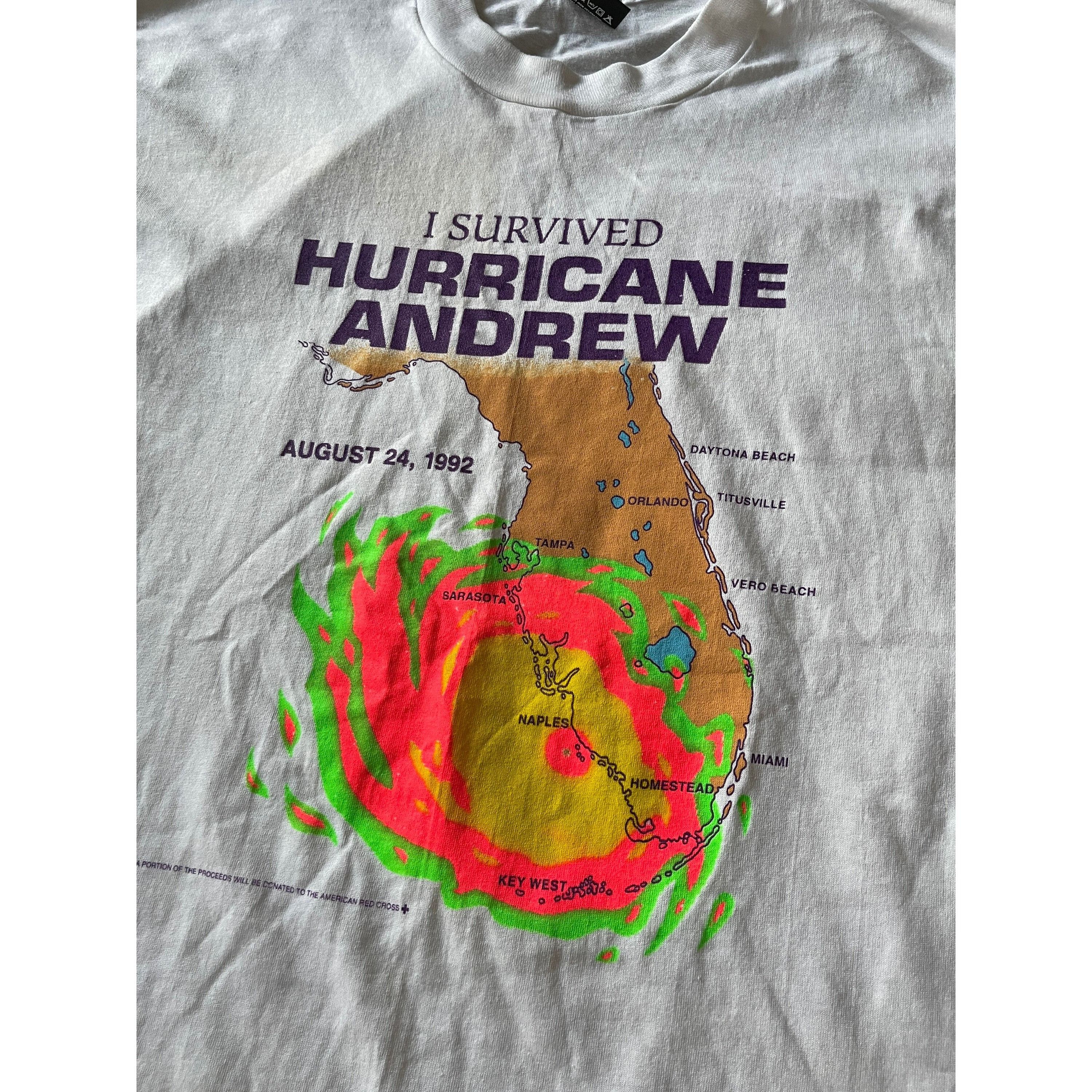 Vintage Vintage 1992 I Survived Hurricane Andrew Single Stitch Tee Size US XL / EU 56 / 4 - 6 Thumbnail