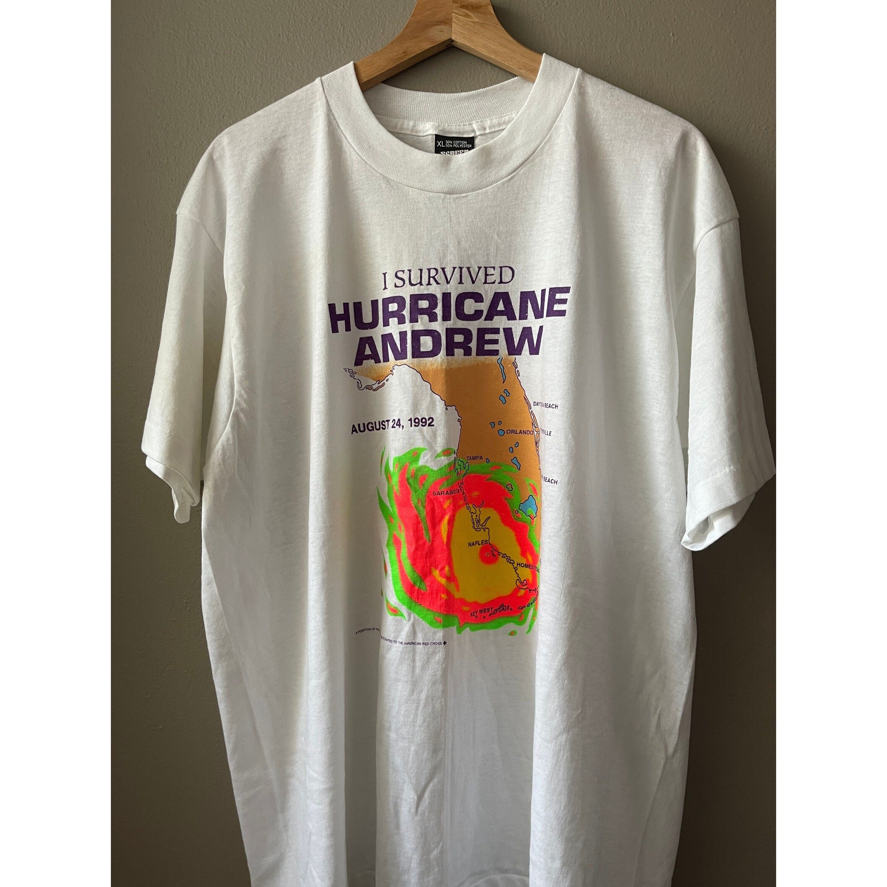 Vintage Vintage 1992 I Survived Hurricane Andrew Single Stitch Tee Size US XL / EU 56 / 4 - 1 Preview