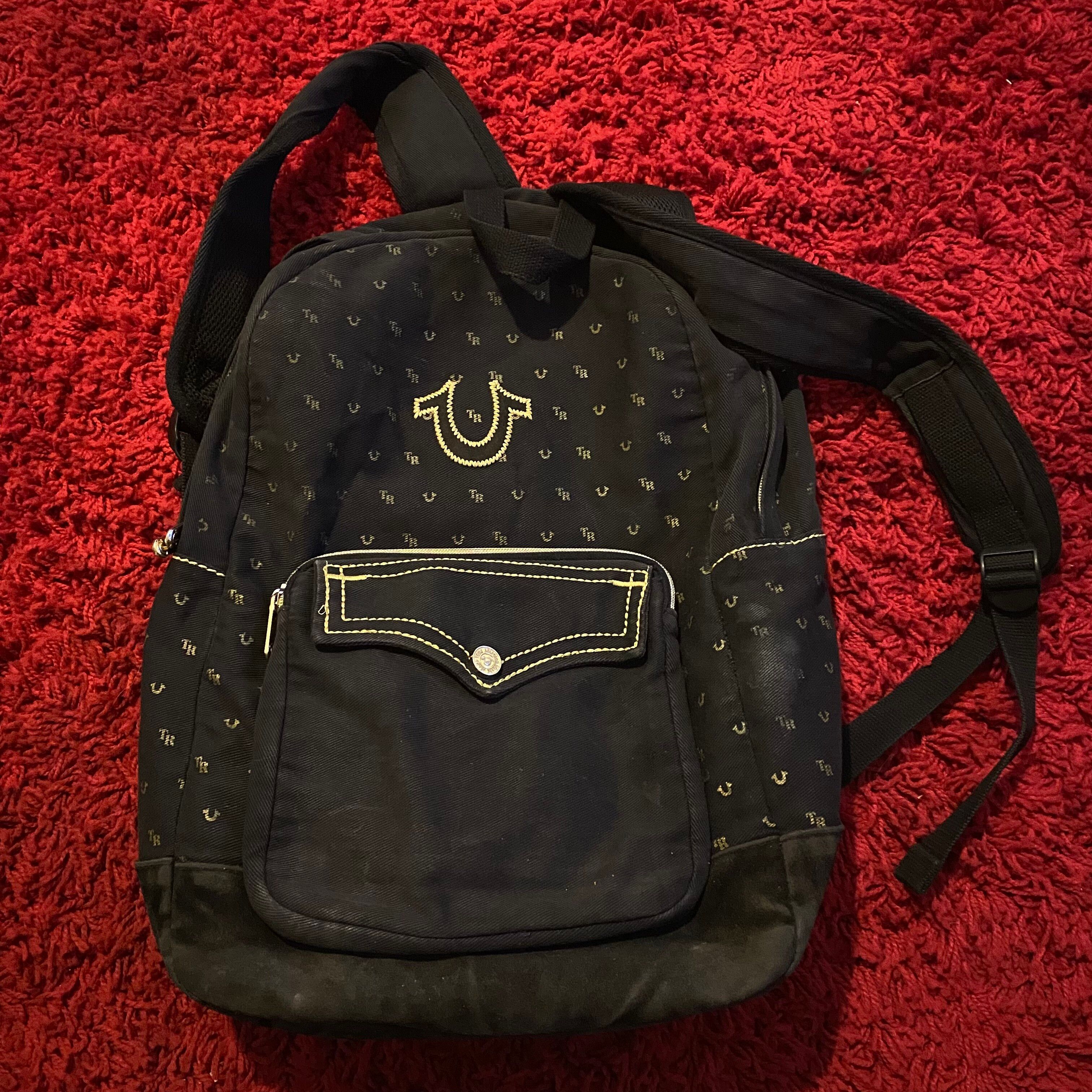 True Religion True Religion canvas black gold logo backpack | Grailed