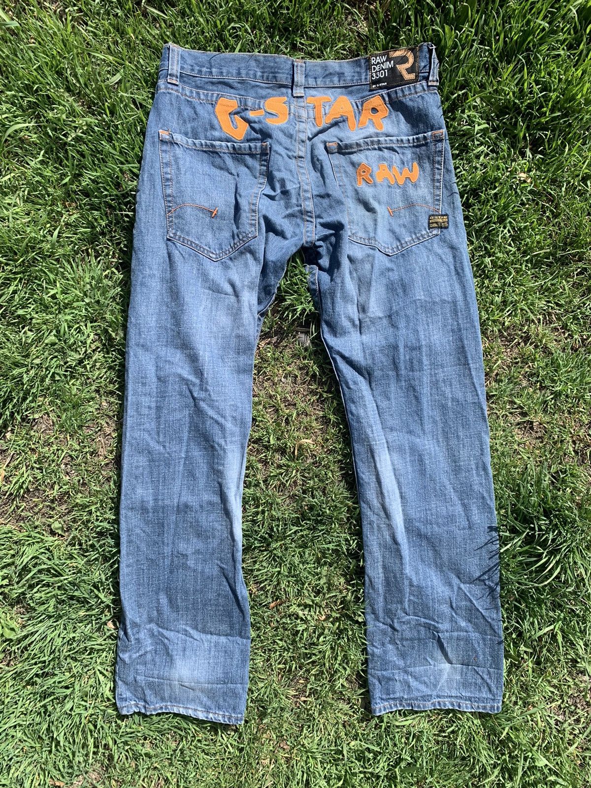 Rare G-star raw elwood 3301 big logo vintage denim jeans