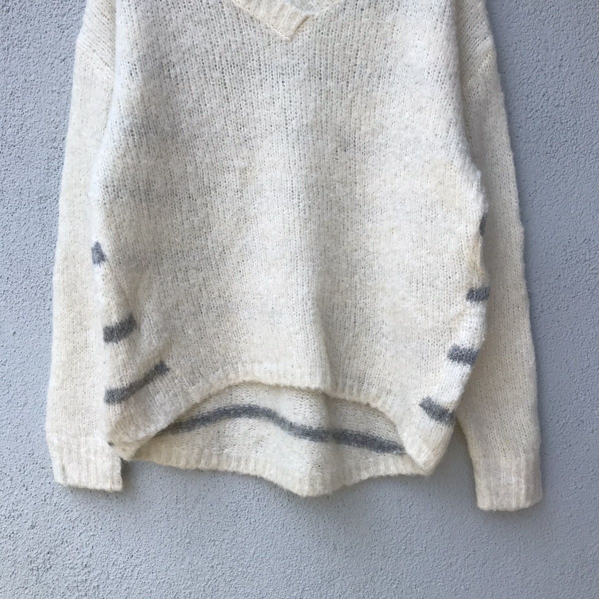 Aran Isles Knitwear AnnaKerry Shaggy Striped Pullover Mohair Knitwear Size US L / EU 52-54 / 3 - 3 Thumbnail