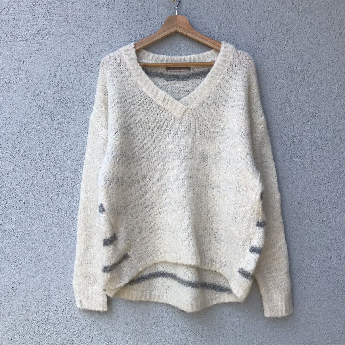 Aran Isles Knitwear AnnaKerry Shaggy Striped Pullover Mohair Knitwear Size US L / EU 52-54 / 3 - 1 Thumbnail