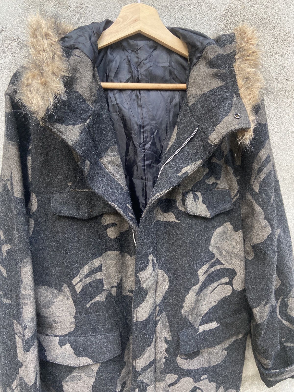 Japanese Brand Vintage Evolution Fur Hoodie Wool Camo Parka Jacket Size US L / EU 52-54 / 3 - 6 Thumbnail