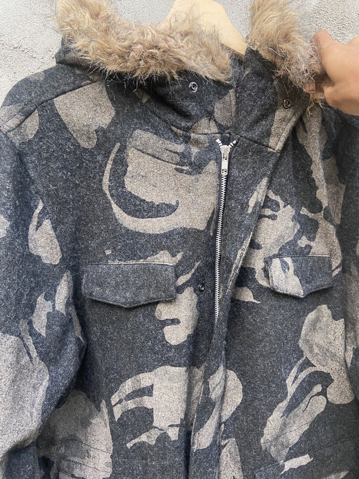 Japanese Brand Vintage Evolution Fur Hoodie Wool Camo Parka Jacket Size US L / EU 52-54 / 3 - 3 Thumbnail