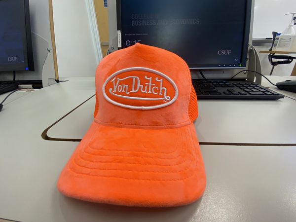 Neon Orange Velvet Trucker