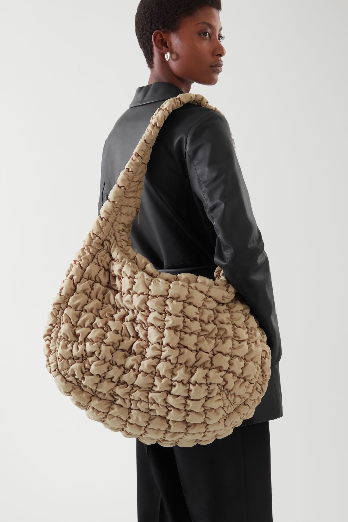 Cos COS Quilted Oversized Puffer Shoulder Tote Bag Beige