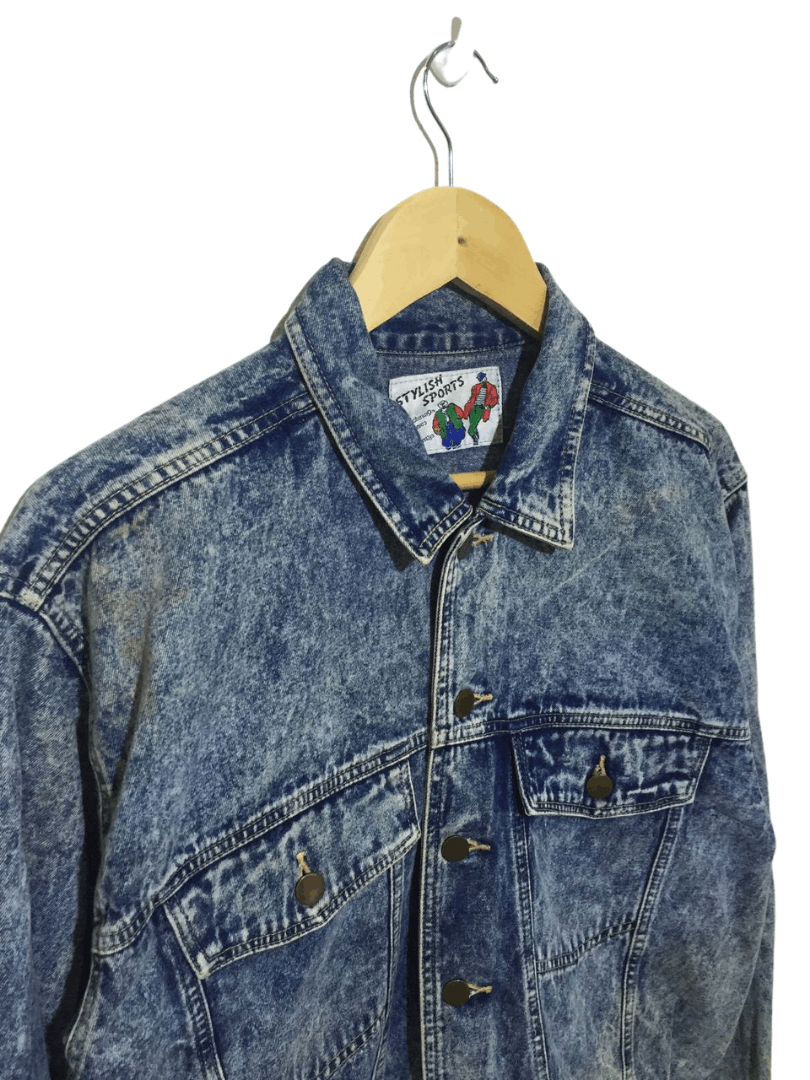 Japanese Brand × Vintage Vintage Stylish Sports Acid Wash Trucker Denim Jacket Size US M / EU 48-50 / 2 - 2 Thumbnail