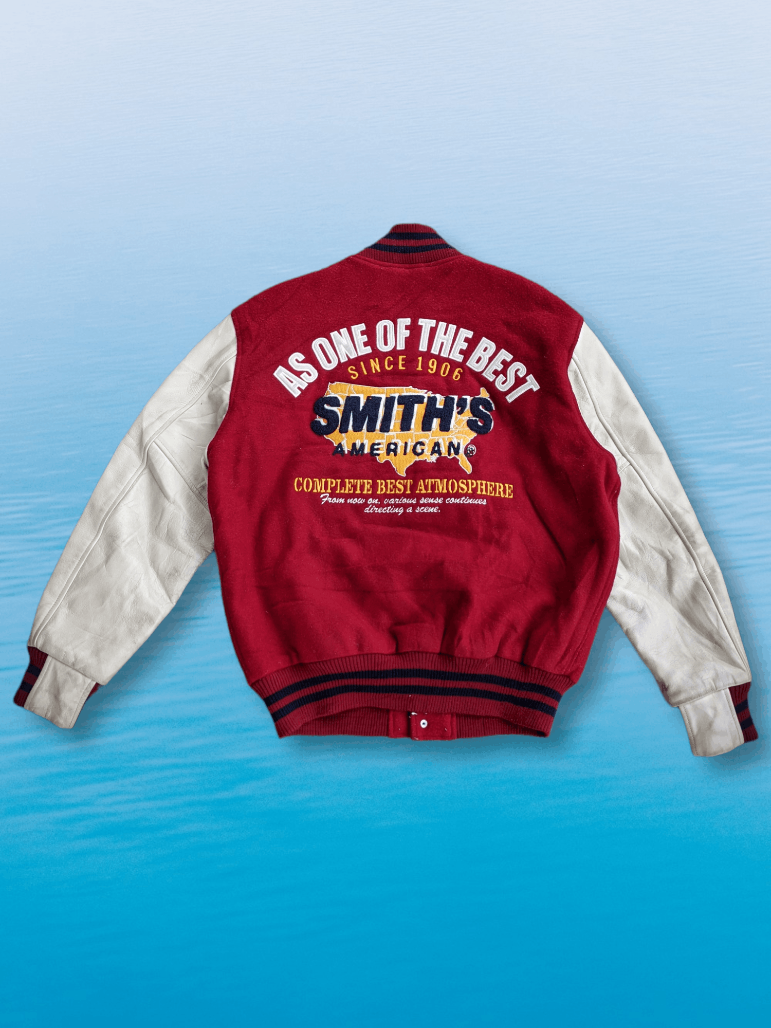 image of Smiths Leather Sleeve Varsity Jacket in Red, Men's (Size Large)