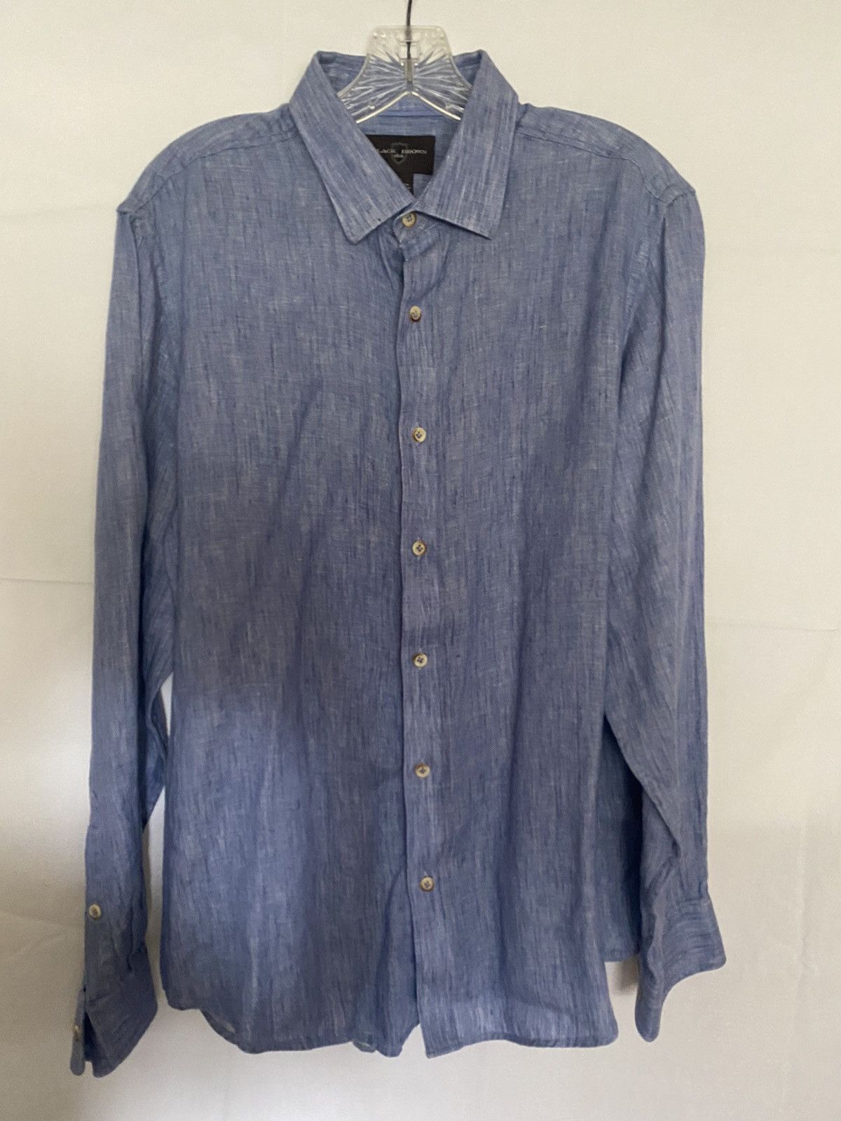 Black Brown 1826 100% linen button front shirt blue | Grailed