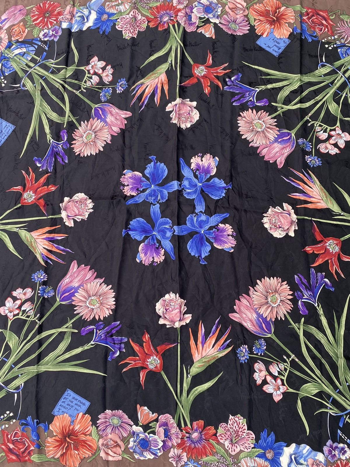 Nicole Miller 🖤BLACKFRIDAY🖤Vintage Nichole Miller Flower Silk Scarf Size ONE SIZE - 2 Thumbnail