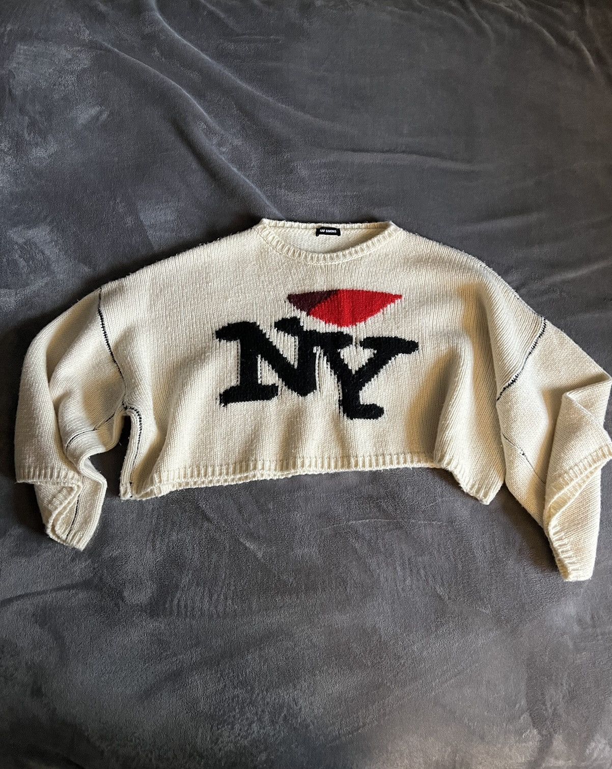 Raf Simons “I Love Ny” Cropped Knit Sweater Size US M / EU 48-50 / 2 - 1 Thumbnail