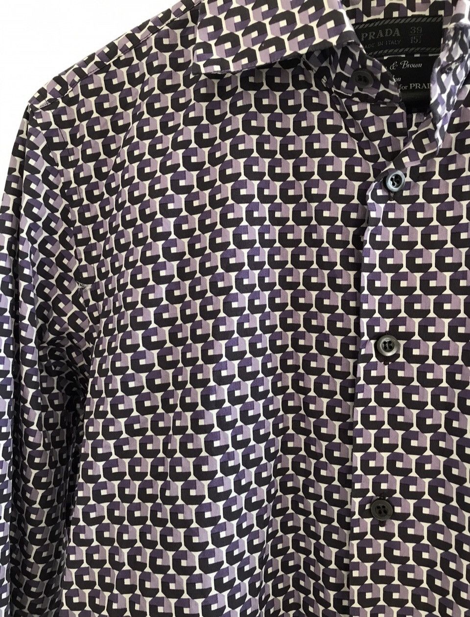 Prada Rare! Prada Re-edited Holliday & Brown Diamond Pattern Shirt Size US S / EU 44-46 / 1 - 3 Thumbnail