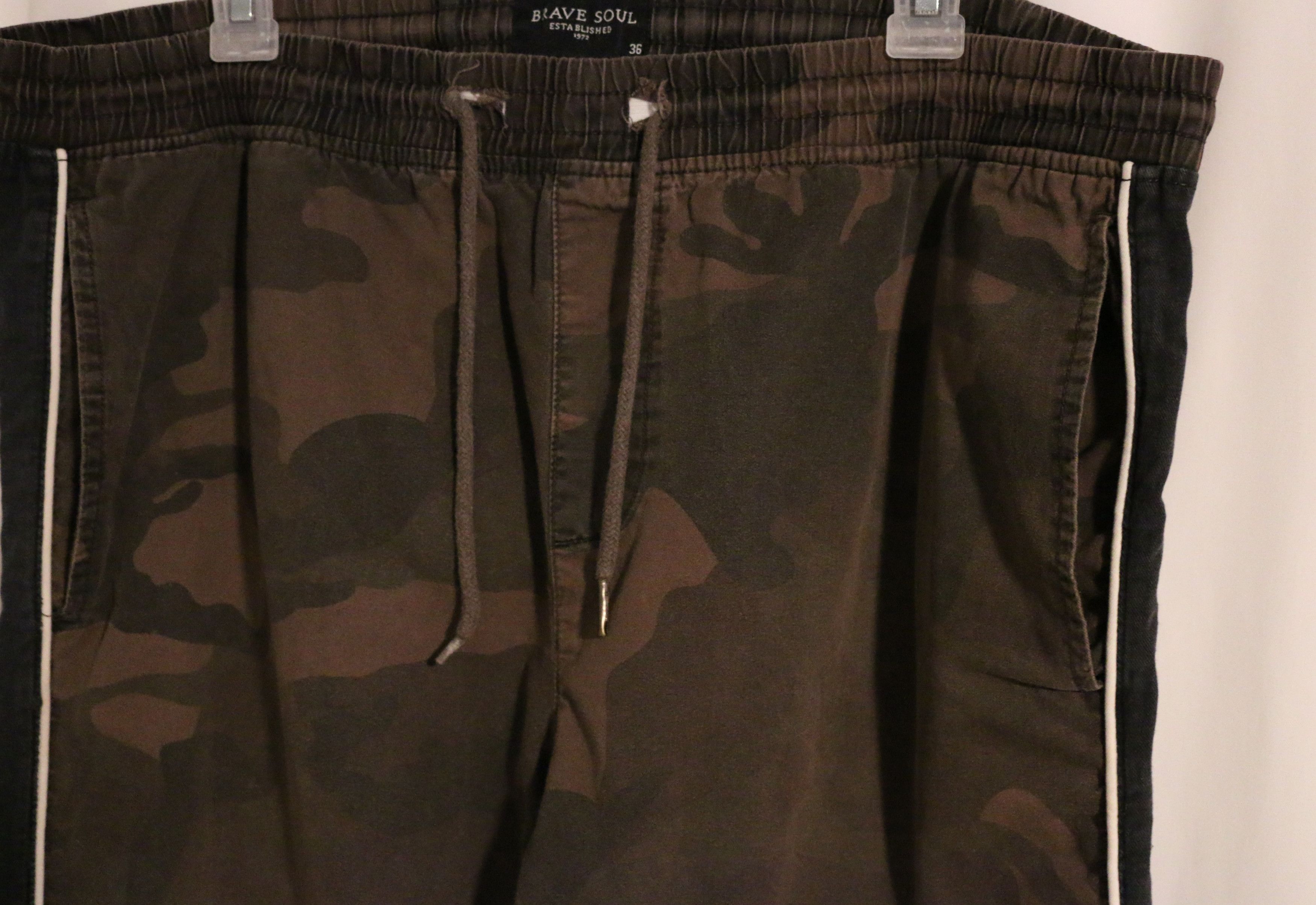 Brave Soul Dark Cuffed Chino Sweat Khaki Drawstring Brown Camo Pants Size US 36 / EU 52 - 3 Thumbnail