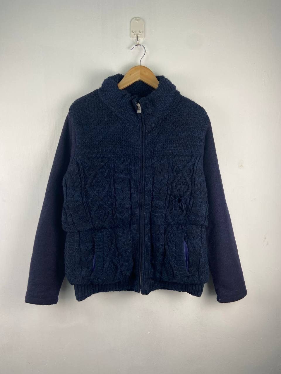 Vintage Vintage Japanese Cable Knitt Varsity Jacket Size US L / EU 52-54 / 3 - 4 Thumbnail