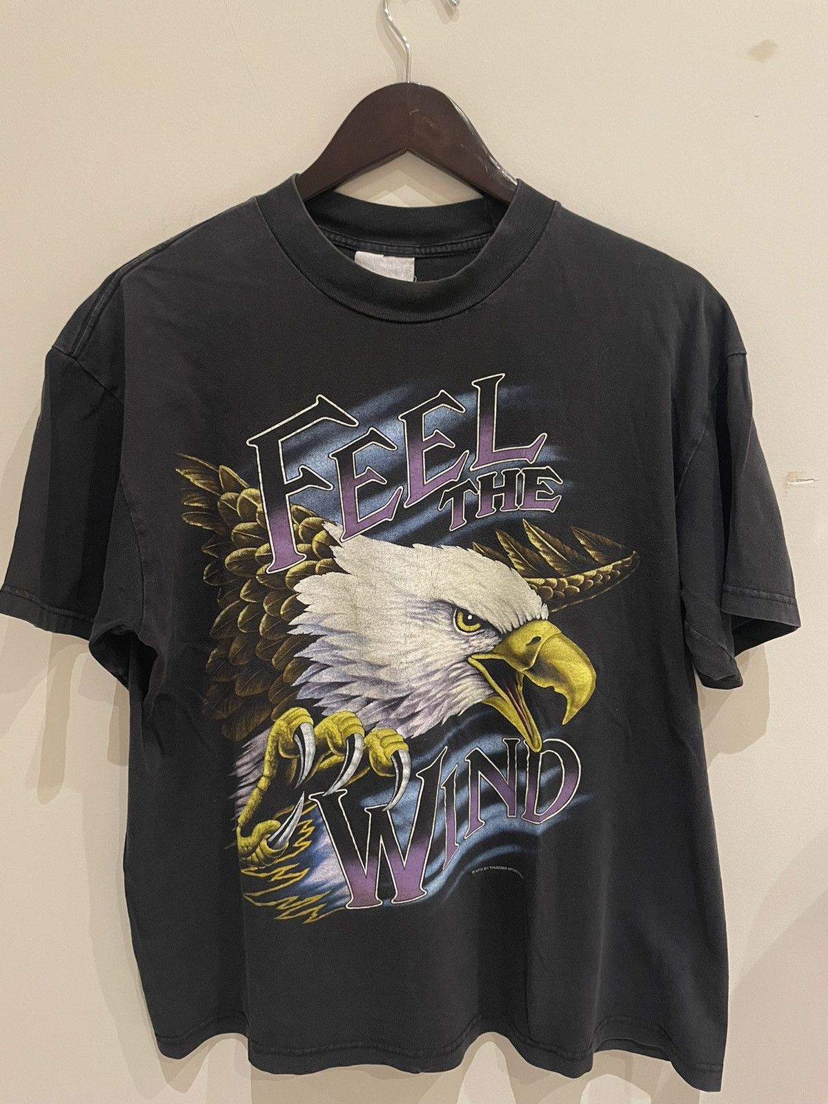 Vintage American Thunder hotsell Eagle Lighting Feel The Wind Graphic Black T-shirt