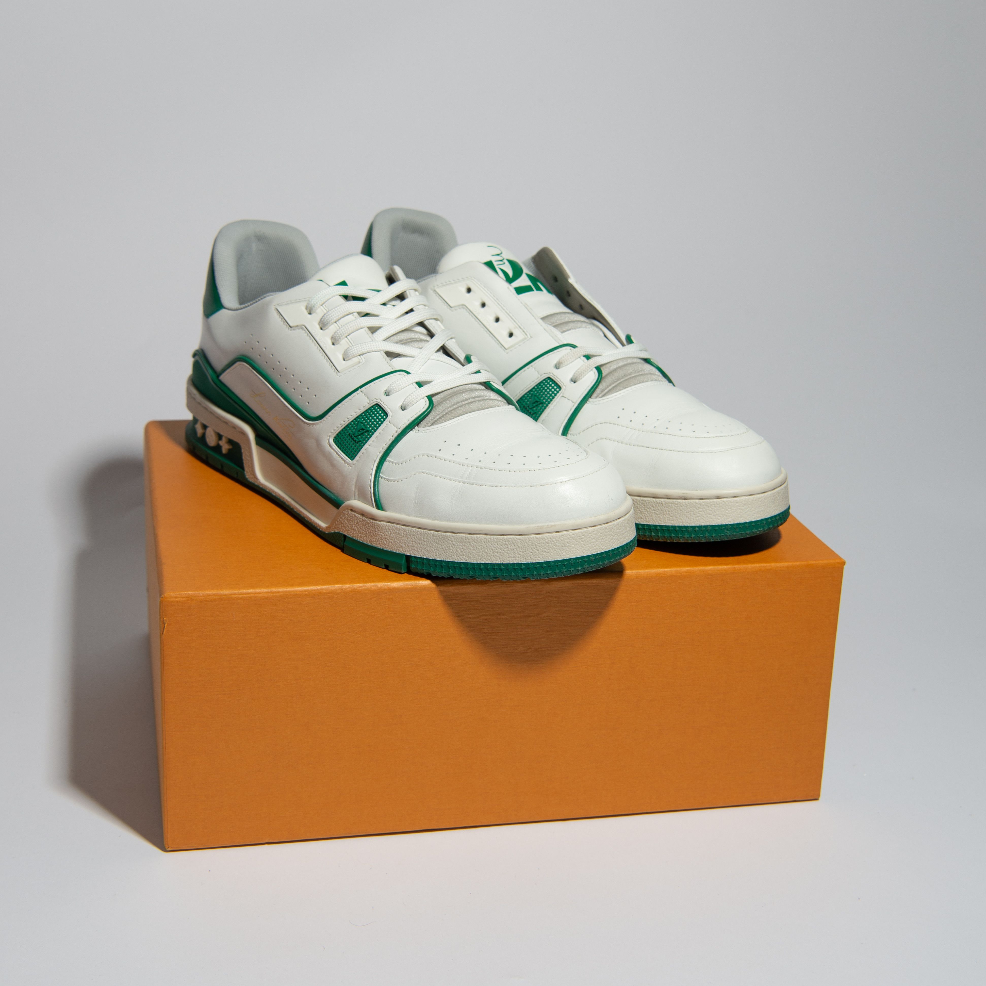 Replica Louis Vuitton LV Trainer Sneakers In Orange/Green Leather