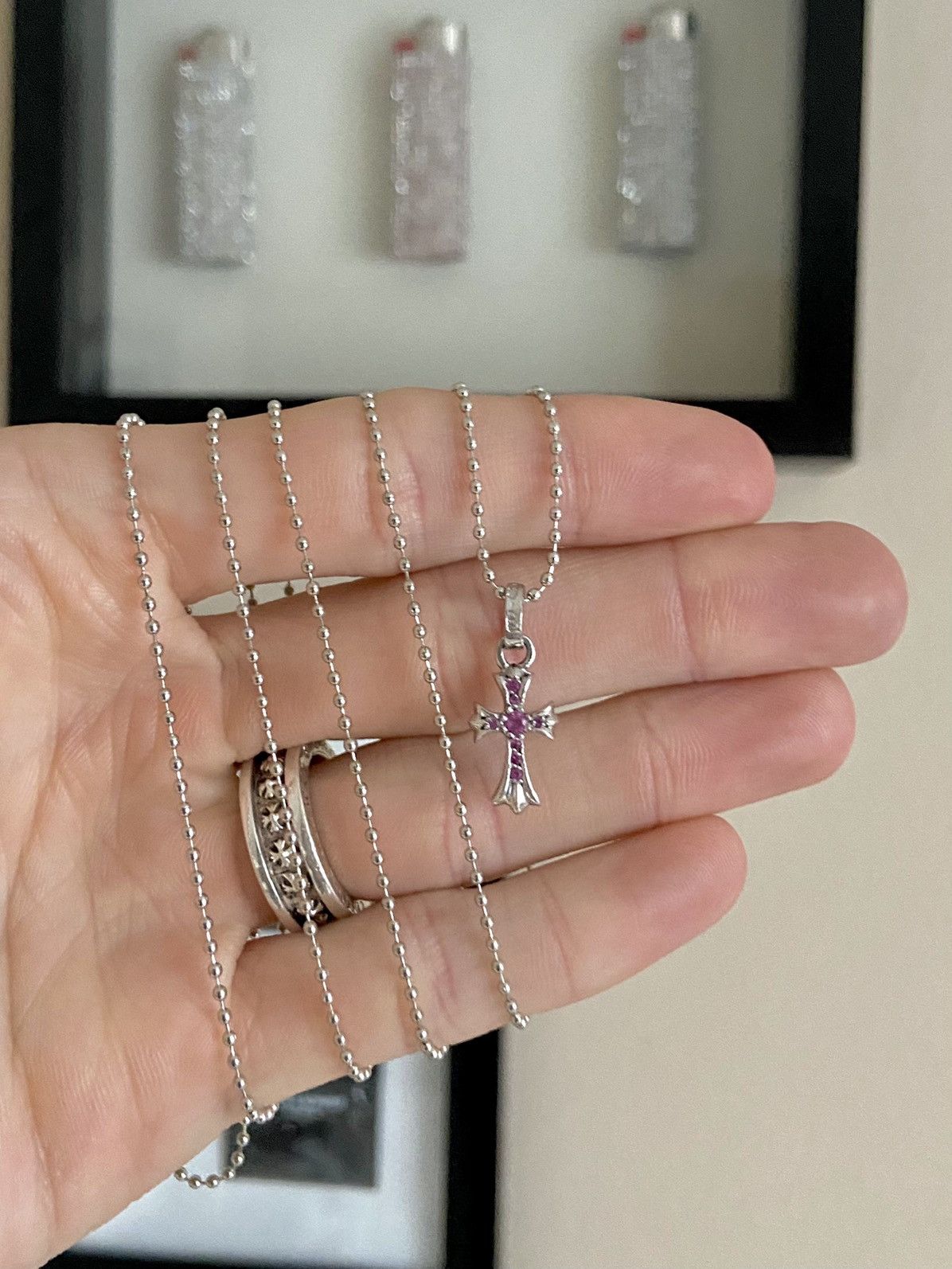 Chrome Hearts 18K WHITE GOLD PINK SAPPHIRE Baby Fat Cross Chrome Hearts 18K WHITE GOLD PINK SAPPHIRE Baby Fat Cross