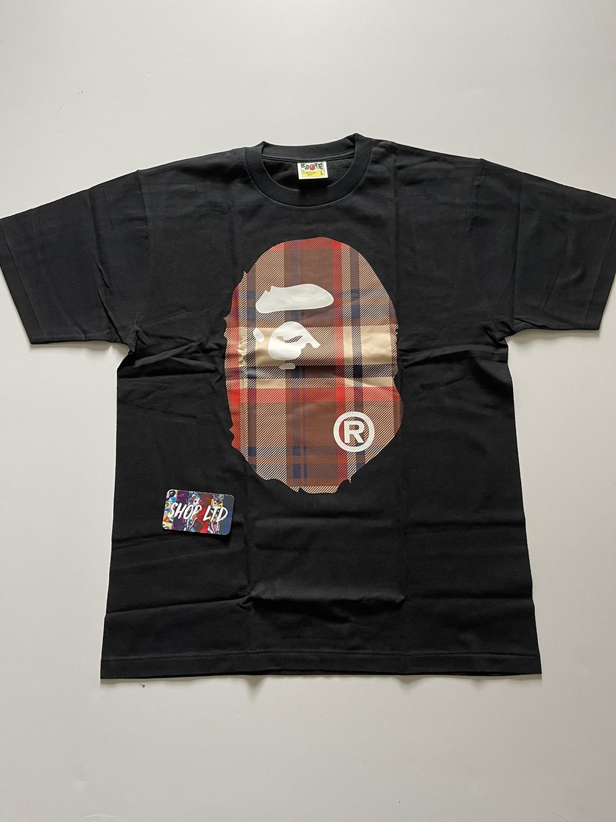 A Bathing Ape Black Plaid “Burberry” Ape Head Tee