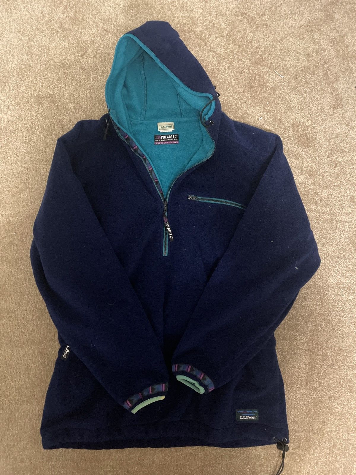 Vintage L.L.Bean Vest Mens Large Green Fleece Polartec Windbloc Full