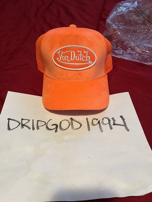 Neon Orange Velvet Trucker