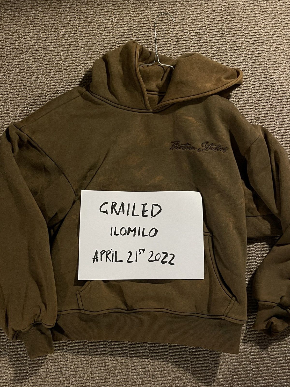 Made In Usa Thirteen Studios Hoodie 'Double Layered' - Olive Brown