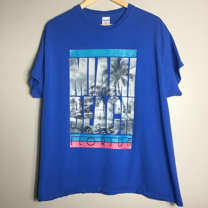 Gildan Miami Beach Florida Shirt Retro Graphic Vintage Y2K XL Blue ...