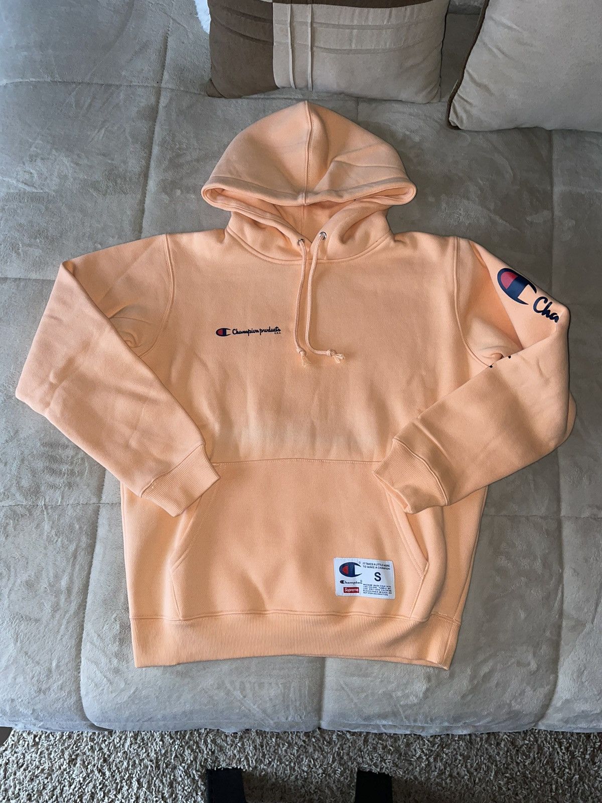 Champion Supreme Supreme Champion Hooded Sweatshirt Peach Grailed