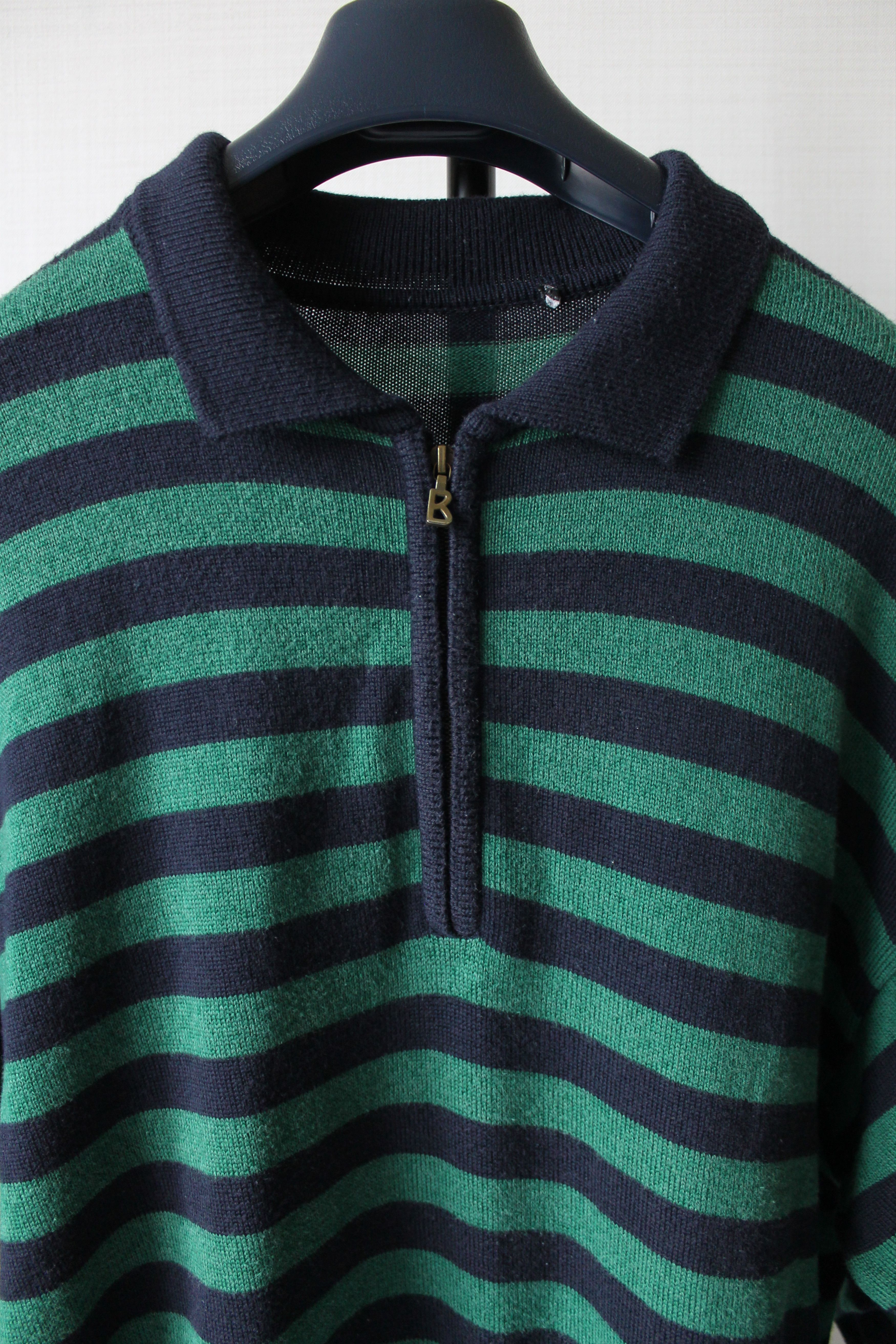 Bogner BOGNER vintage 1/4 zip Sweater striped green / dark blue Size US XL / EU 56 / 4 - 3 Thumbnail