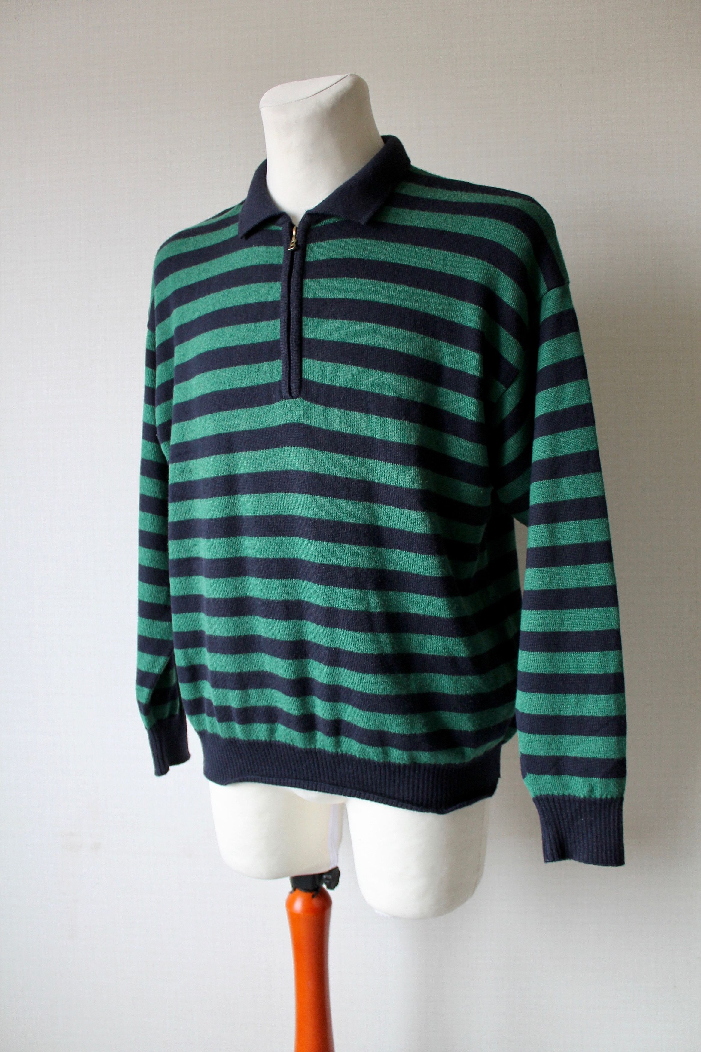 Bogner BOGNER vintage 1/4 zip Sweater striped green / dark blue Size US XL / EU 56 / 4 - 5 Thumbnail