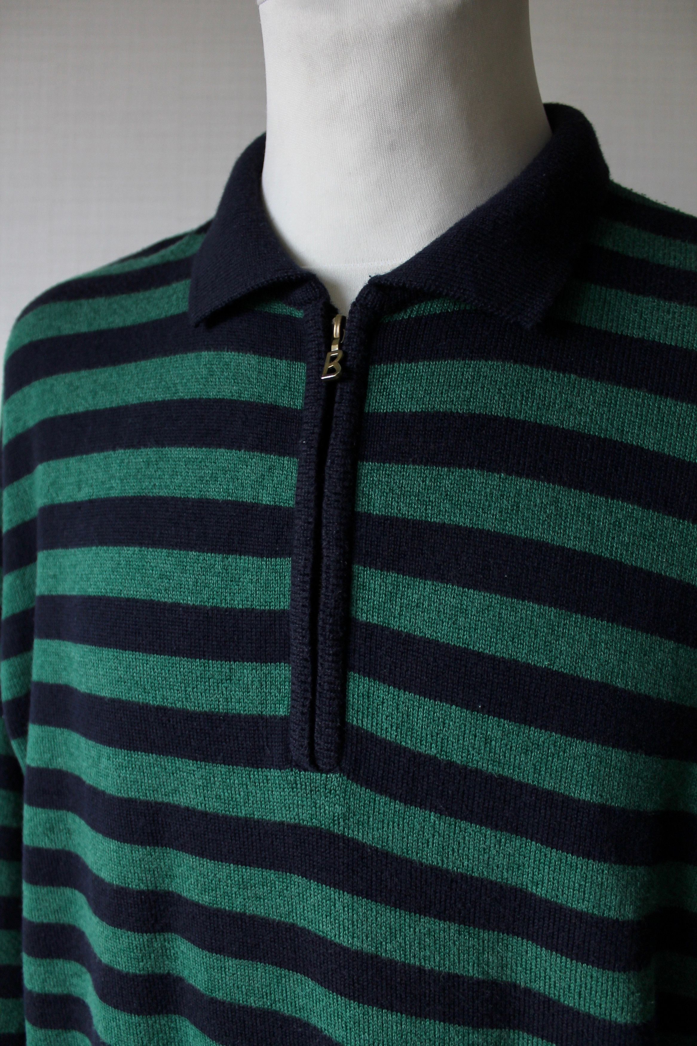 Bogner BOGNER vintage 1/4 zip Sweater striped green / dark blue Size US XL / EU 56 / 4 - 6 Thumbnail