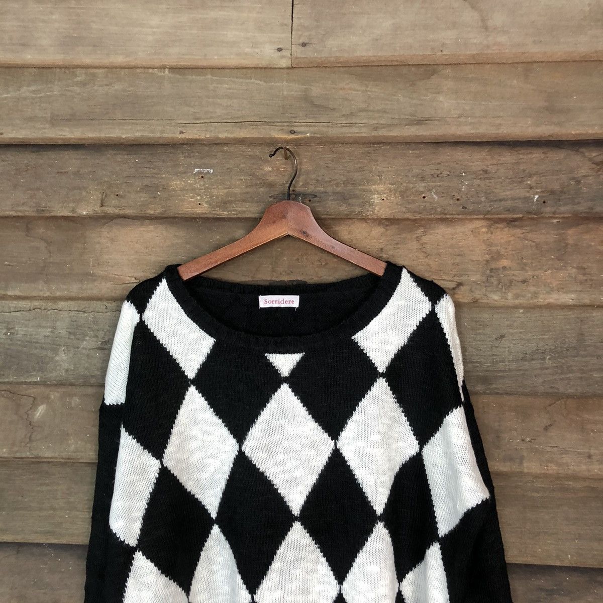 Japanese Brand Sorriders Vintage diamond Black White Knitwear #004 Size US M / EU 48-50 / 2 - 2 Thumbnail