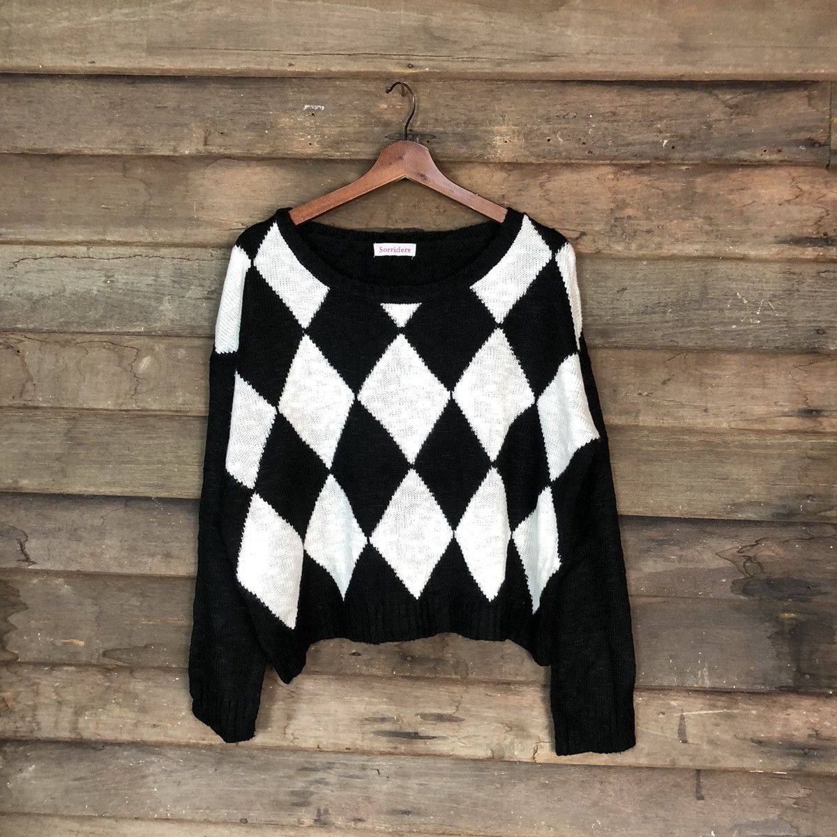 Japanese Brand Sorriders Vintage diamond Black White Knitwear #004 Size US M / EU 48-50 / 2 - 1 Thumbnail