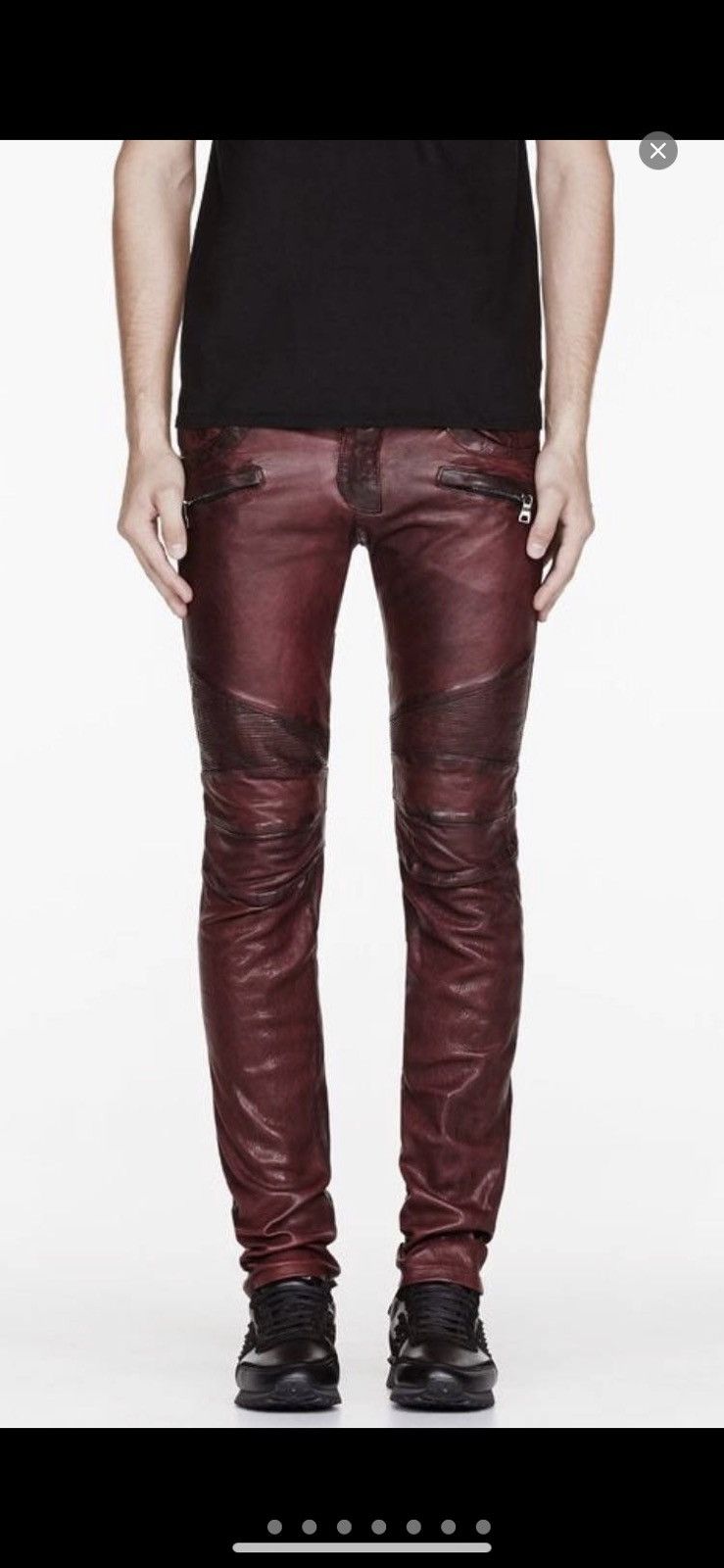 Balmain Balmain Biker Burgundy Lamb Pants | Grailed