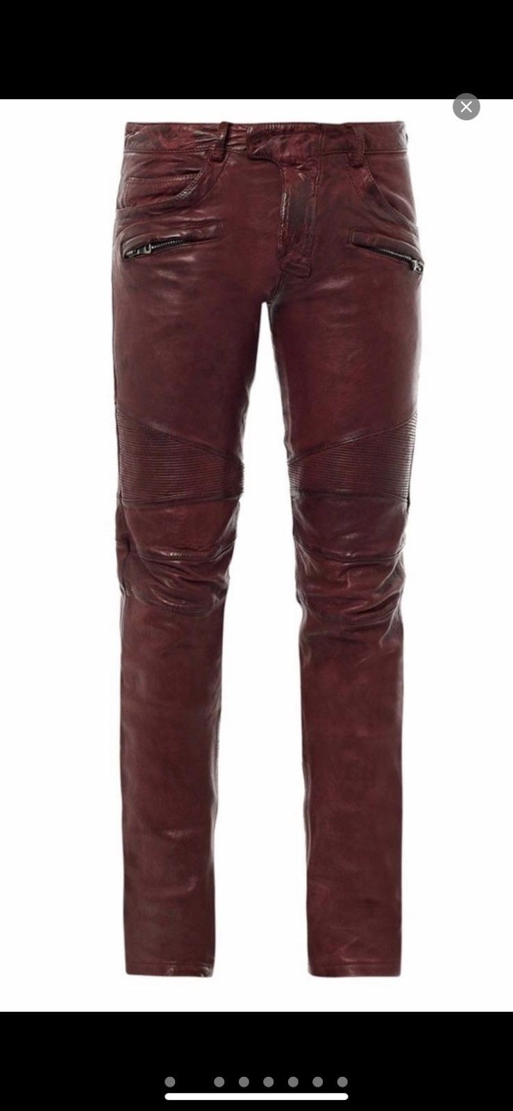 Balmain Balmain Biker Burgundy Lamb Leather Pants | Grailed