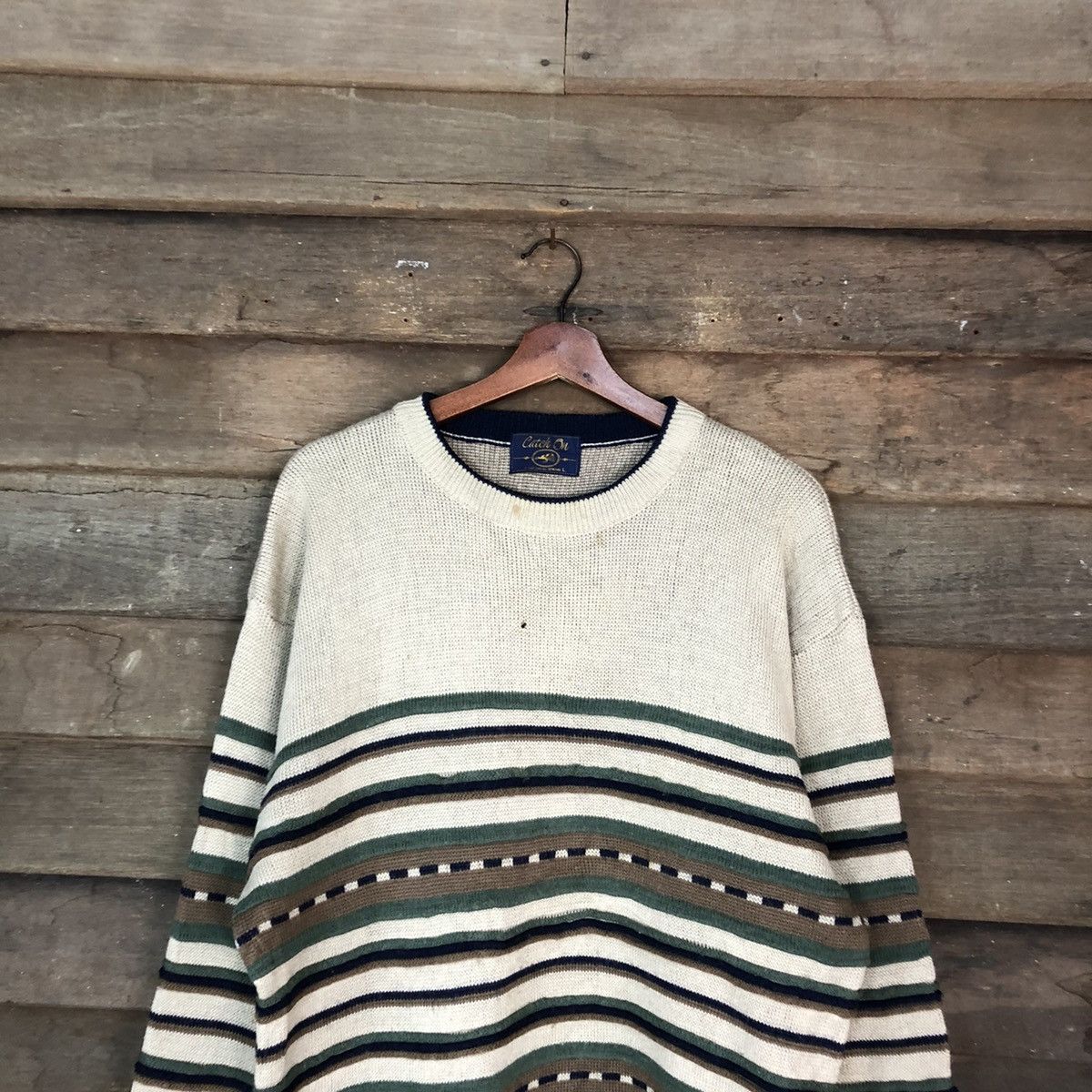 Homespun Knitwear Catch On Brown vintage stripe japan Knitwear #008 Size US L / EU 52-54 / 3 - 2 Thumbnail