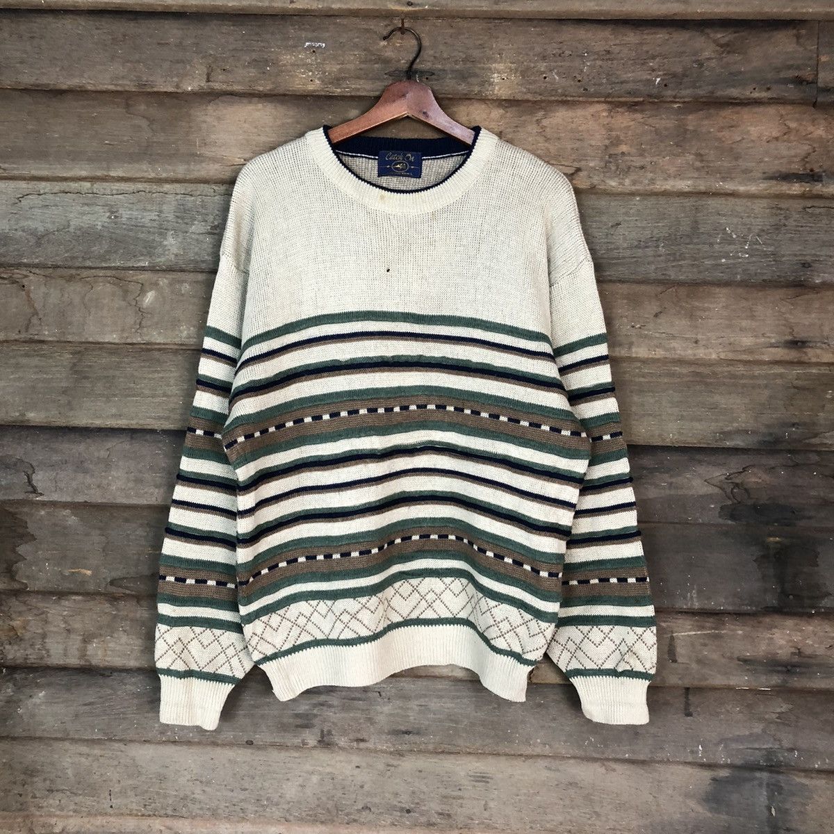 Homespun Knitwear Catch On Brown vintage stripe japan Knitwear #008 Size US L / EU 52-54 / 3 - 1 Thumbnail