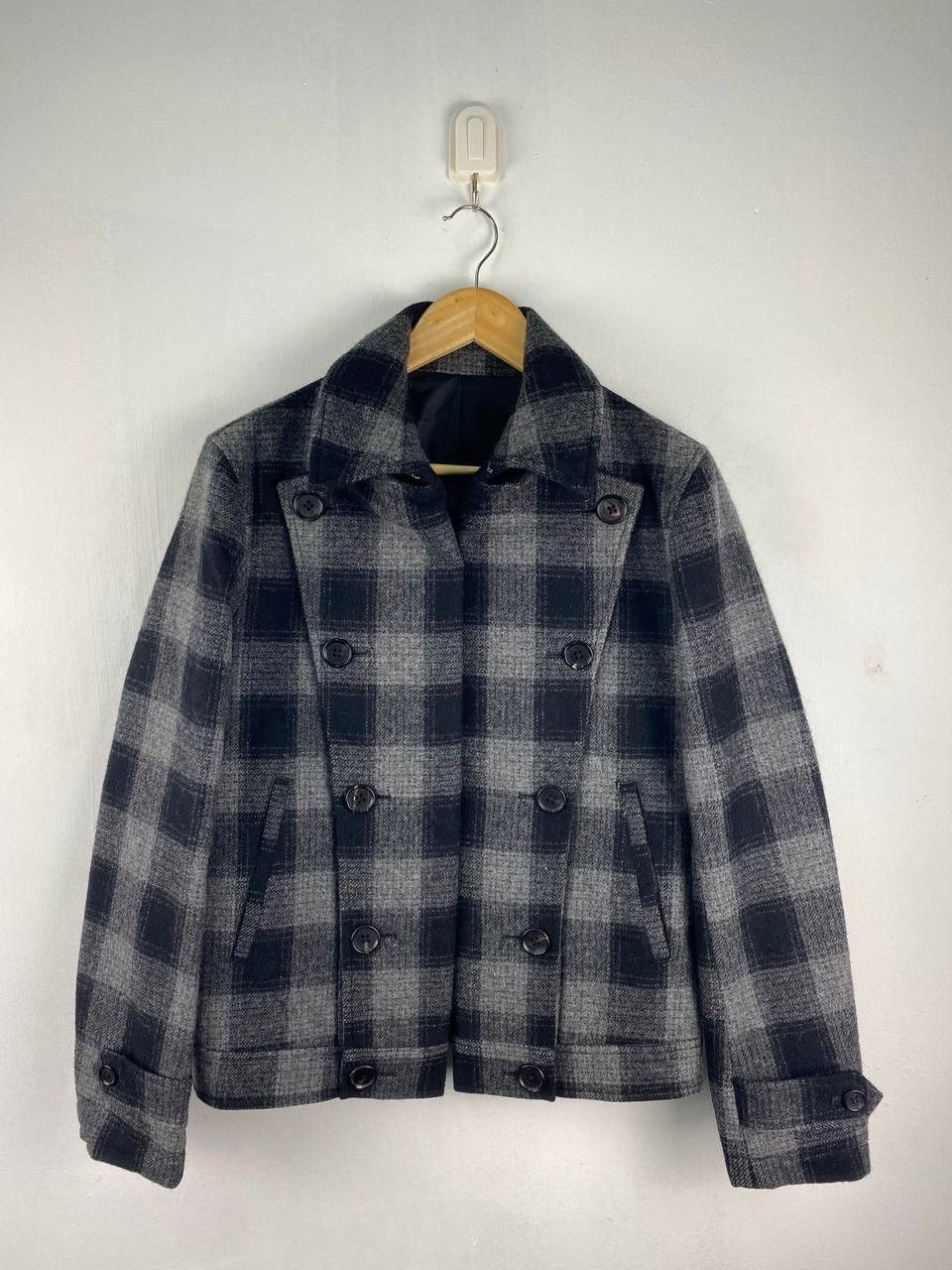 image of Seditionaries x Ships Jet Blue Vintage Ships Jet Blue Plaid Tartan Wool Punk Jacket in Black (Size 