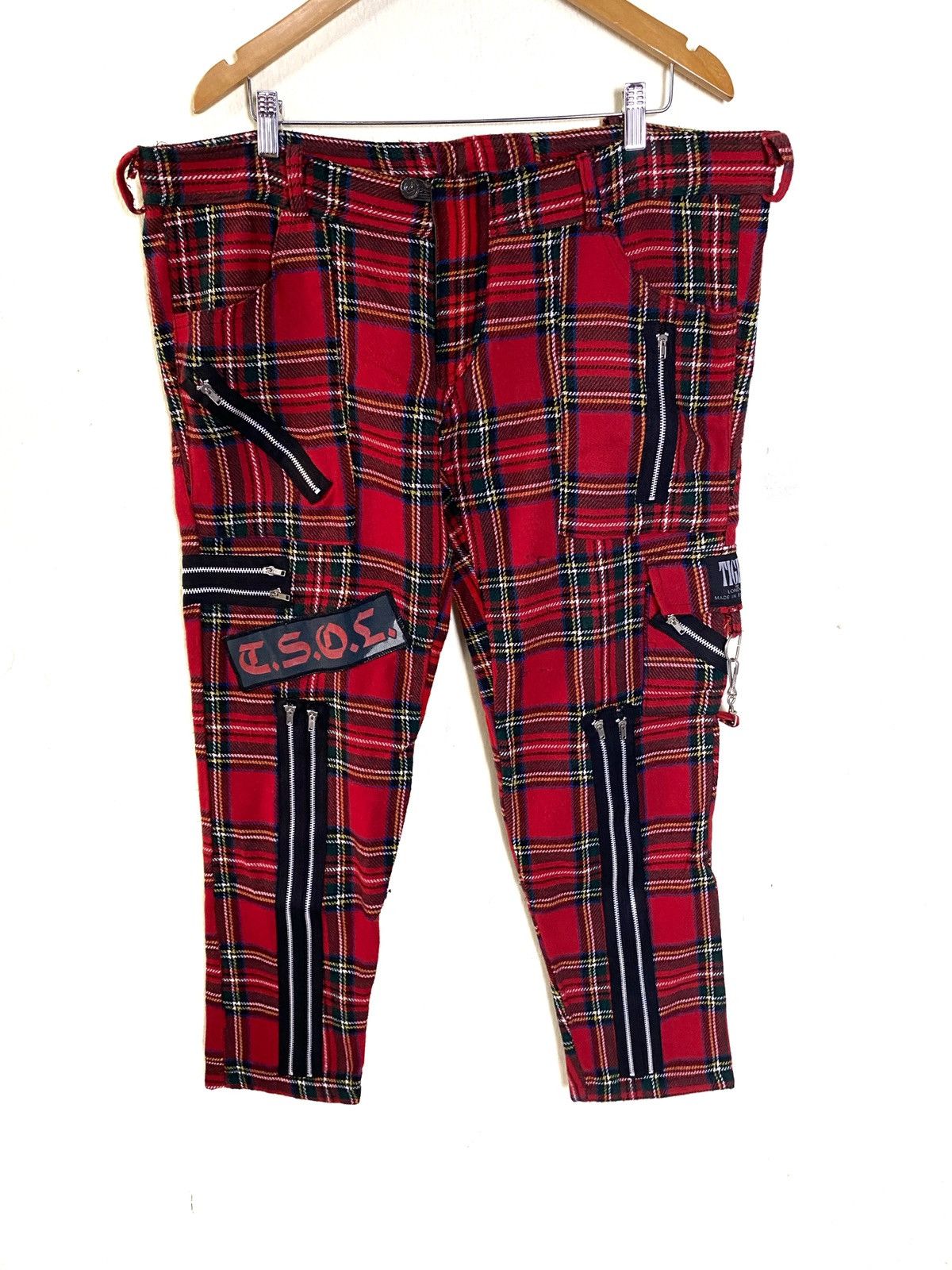 Vintage Tiger of London Red Tartan Zip Bondage Pants Bottoms