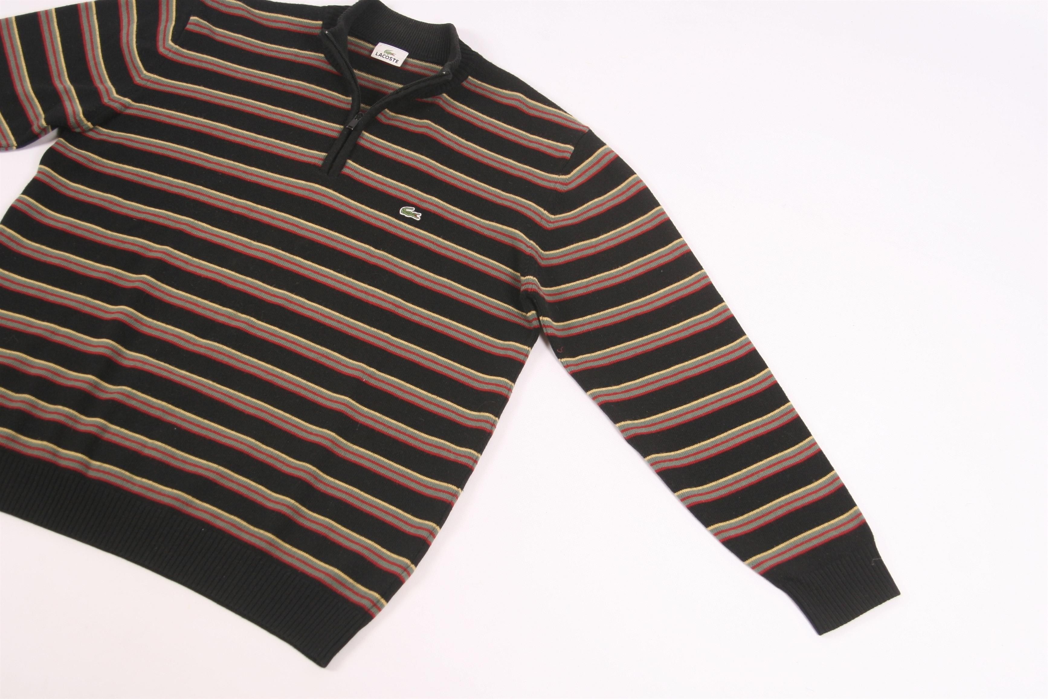 Lacoste 🔥 VTG 🔥 Lacoste 1/3 Zip Striped Blend Knit Sweater Size US XXL / EU 58 / 5 - 3 Thumbnail