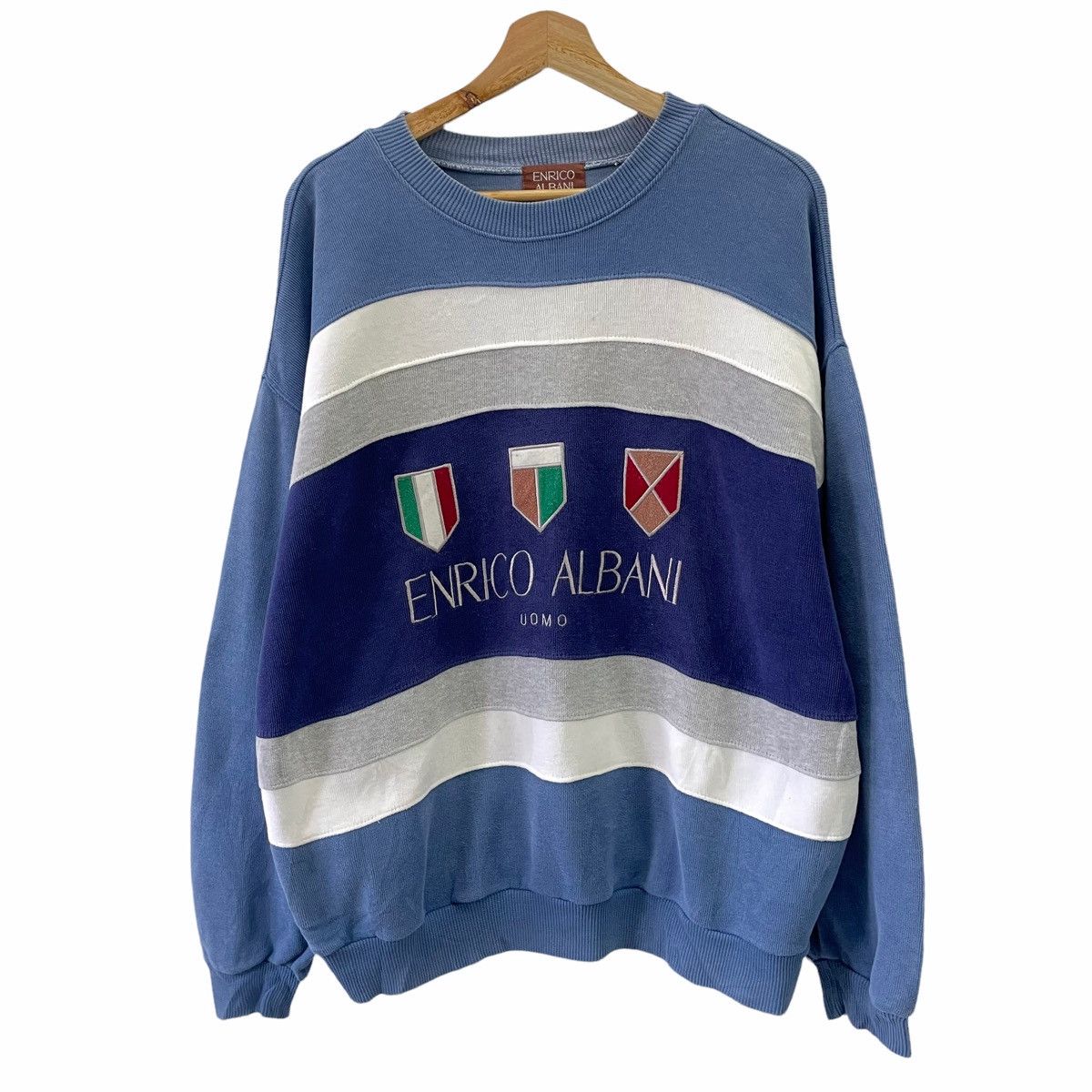 Designer × Vintage 💥 ENRICO ALBANI EMBROIDERED LOGO SPELLOUT SWEATSHIRT Size US L / EU 52-54 / 3 - 1 Thumbnail